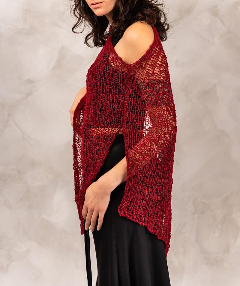 Argeousgor Women Sheer Poncho Top Lightweight Knit Crochet Shrug Bolero Mesh Batwing Sleeve Sweater Cover Up Beachwear - Image 2